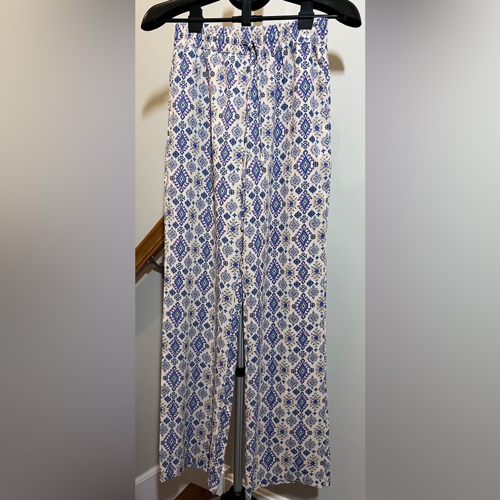 La Miel Blue Purple Patterned Wide-Leg Pant with Elastic Waist - Size Small - Picture 1 of 8